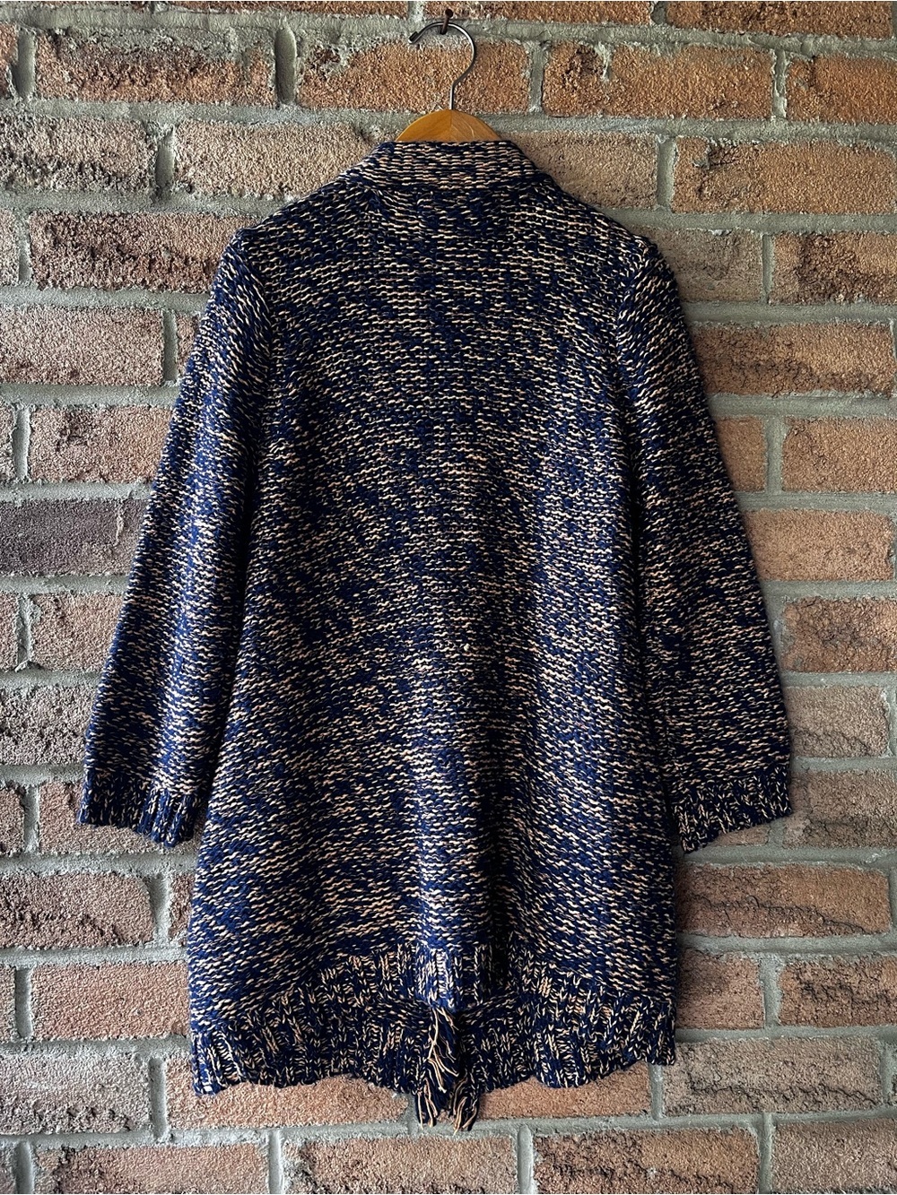 Anthropologie Sparrow Marled Peat Linen Wool Fringe Cardigan Sweater S - Picture 4 of 16